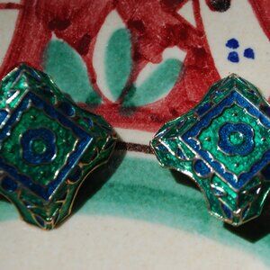 Vintage Enamel Blue Green Woman's Earrings
